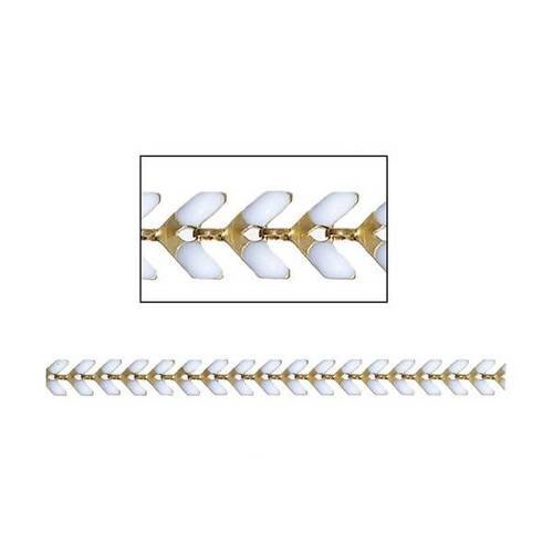 S1181004 pax 50cm chaine chevron épi style résine émaillée en métal doré et résine blanc