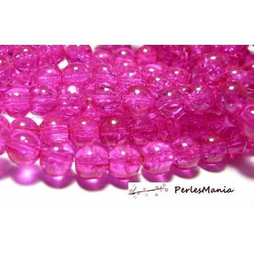 Hq1408 1 fil d' eniron 200 perles 4mm de verre craquelé rose fushia