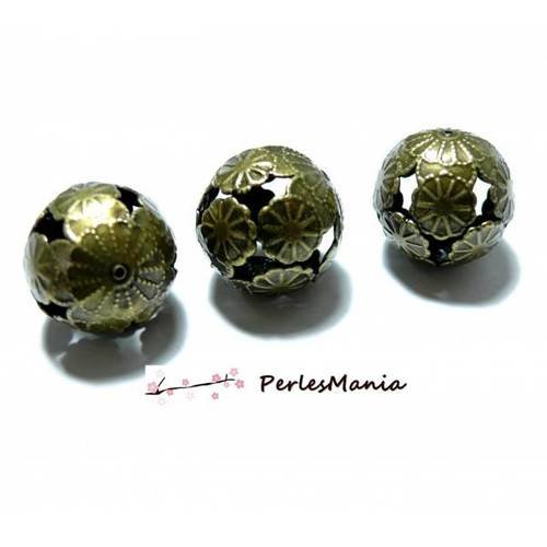 S115232 pax 20 pendentifs perles rondes intercalaire fleur metal couleur bronze 23mm
