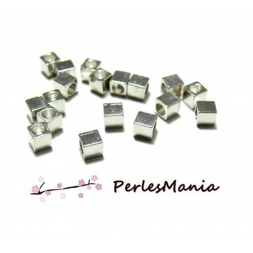 S11109548 pax 100 perles intercalaires cubes 3mm metal couleur argent platine qualité cuivre