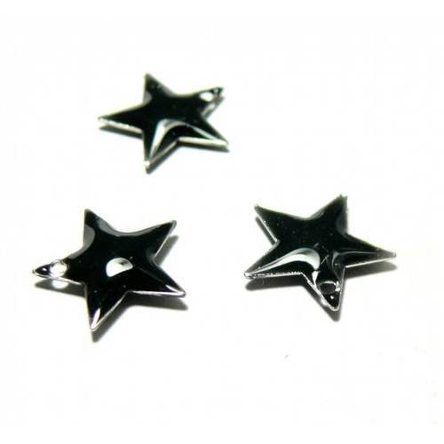 4 sequins médaillons style émaillés biface etoile noire 13mm ref 10