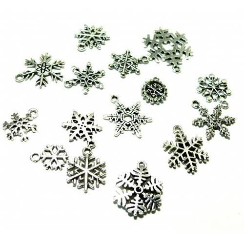 S110112250 pax 15 b reloques pendentifs flocons de neige noel 15 modeles metal couleur argent antique