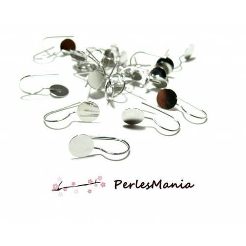 Bn114181 pax 20 boucle d'oreille simple plateau 8mm argent platine qualité laiton