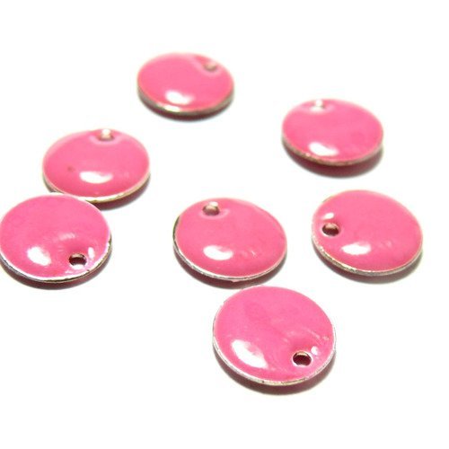 5 sequins médaillons style émaillés biface rond 8mm rose ref3
