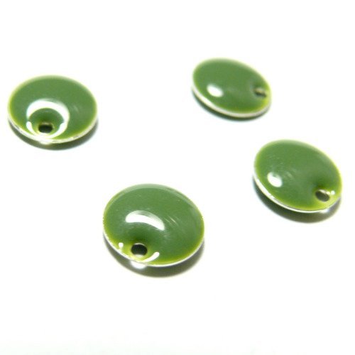 5 sequins médaillons style émaillés biface rond 8mm jungle vert  ref3
