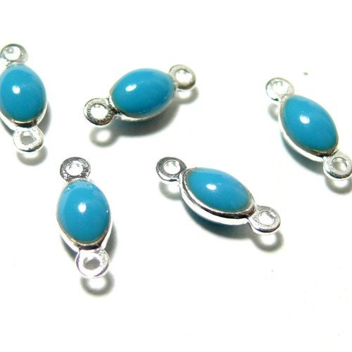 150717092923 pax 10 pendentifs connecteur ovale 11 par 4mm resine style emaille bleu couleur no7 qualité laiton