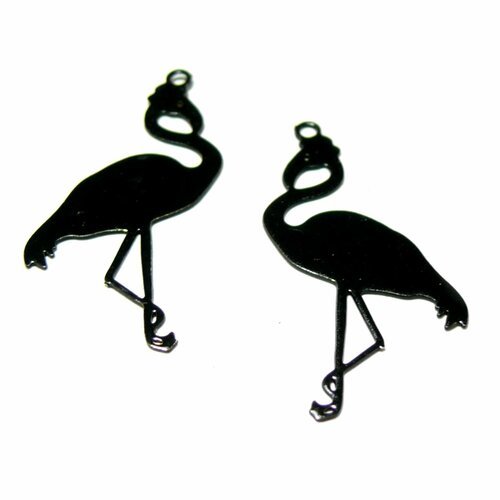 Ae117657 lot de 4 estampes pendentif  filigrane flamingo flamant rose noir 28mm