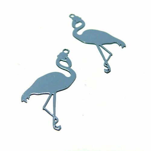 Ae117657 lot de 4 estampes pendentif  filigrane flamingo flamant rose gris 28mm