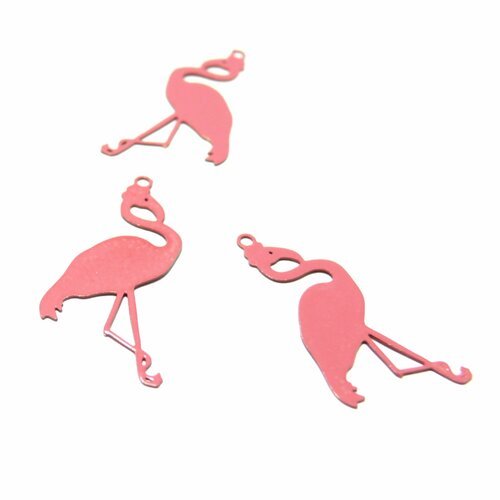Ae117657 lot de 4 estampes pendentif  filigrane flamingo flamant rose rose 28mm