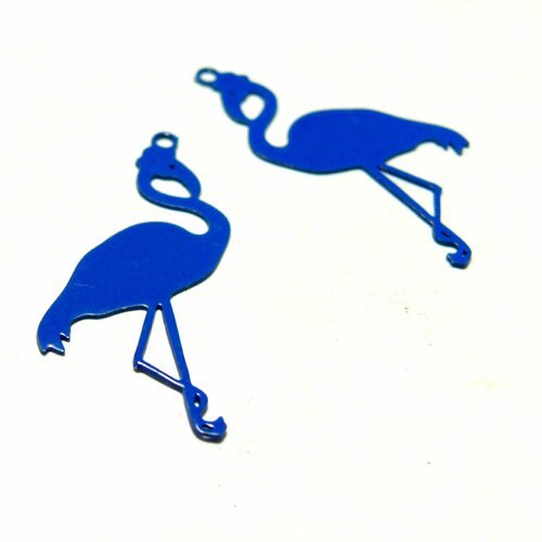 Ae117657 lot de 4 estampes pendentif  filigrane flamingo flamant rose bleu électrique 28mm