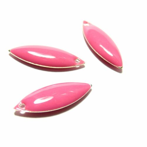 Lot de 4 sequins médaillons résine style émaillés biface navettes 20mm rose ref 5