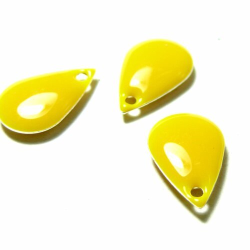 4 sequins médaillons style émaillés biface goutte jaune 15mm ref 8