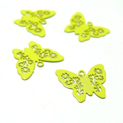 Ae112861 lot de 6 estampes pendentif connecteur filigrane papillon jaune 14mm