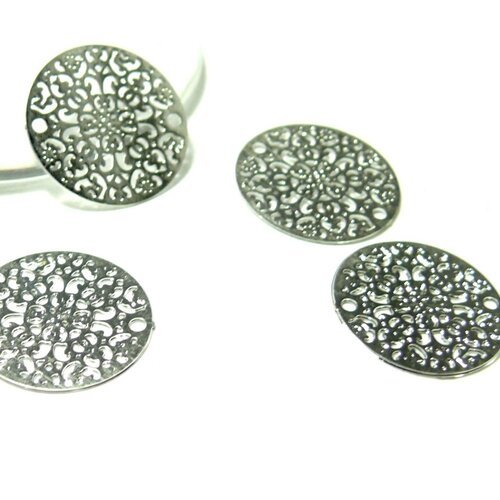 C4672  lot de 4 estampes pendentif connecteur filigrane mandala 15mm argent vif