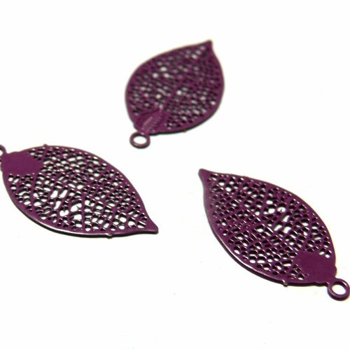 Ae111425 lot 6 estampes pendentif filigrane feuille violet pourpre de 20mm