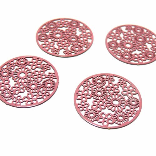 Ae112265 lot 4 estampes pendentif connecteur filigrane multifleurs rose de 20mm