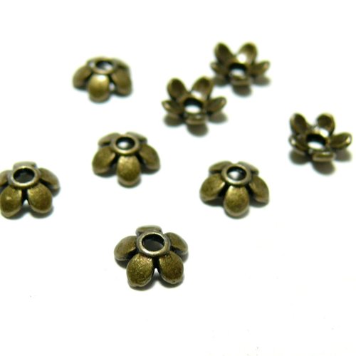 Ps1112801 pax 30 calottes, coupelles fleurs 6.5mm couleur bronze
