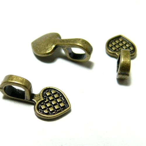 Ps1128997 pax 50 belieres à coller forme coeur  metal, attache pendentif couleur bronze