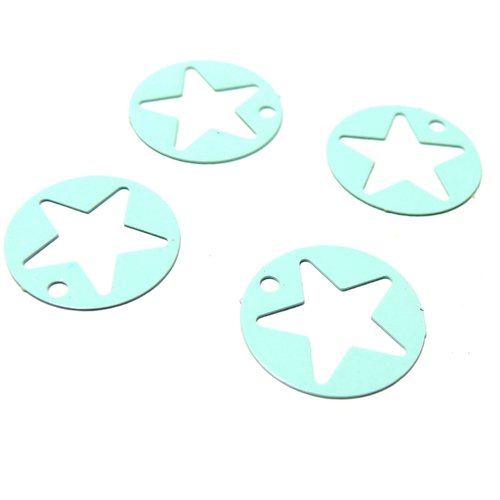 Ac119915 lot de 4 estampes rondes étoile perforée 18mm couleur bleu ciel