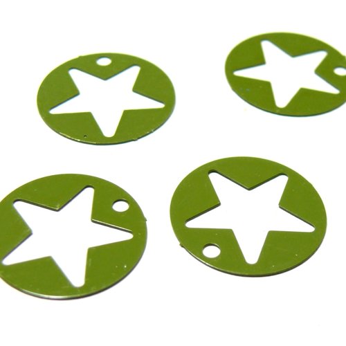 Ac119915 lot de 4 estampes rondes étoile perforée 18mm couleur vert kaki
