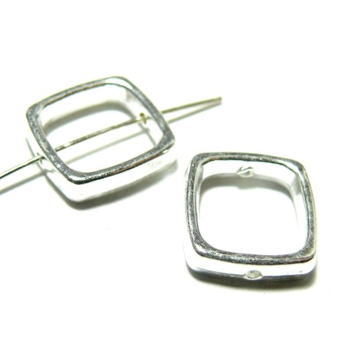 S1135976 pax 10 perles metal intercalaires cadre carré 14mm couleur argent vif 