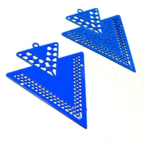 Ab113335 lot 4 estampes pendentif geometrique double triangle de 40mm bleu roi