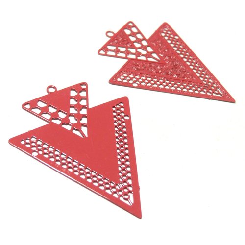 Ab113335 lot 4 estampes pendentif geometrique double triangle de 40mm rose bonbon