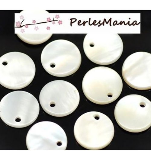 H025812 pax 30 perles pendentifs nacres pastilles 12mm blanche