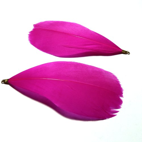 Ps110110033 pax 10 plumes naturelles avec embouts doré rose fuschia