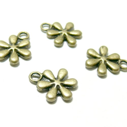 S1114446 pax 50 pendentifs, breloques, fleurs 6 pétales 13mm couleur bronze