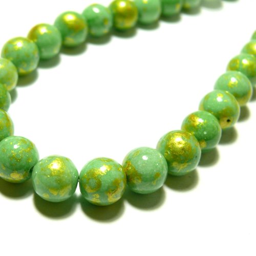 1 fil d'environ 40 perles jade mashan vert anis mordoré 10mm h23201i