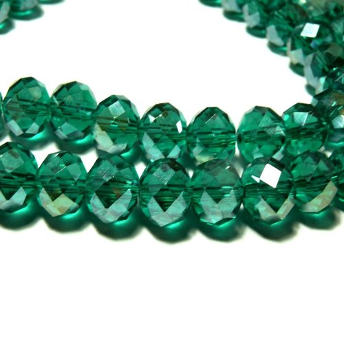 111216162136 1 fil d'environ 98 perles à facettes rondelles en verre 4 par 6mm couleur emeraude pour création de bijoux
