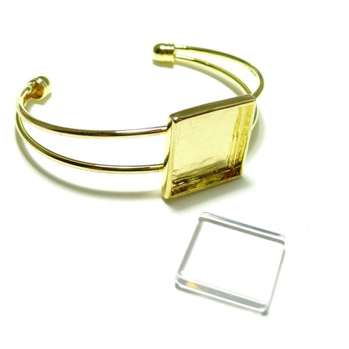 2 pièces: 1 bracelet carre bn1124010 qualité extra 20mm doré et 1 cabochon carré plat en 20mm