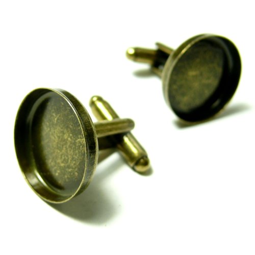 Bn118659 lot de 2 supports boutons de manchettes bord épais 18mm couleur bronze qualité laiton