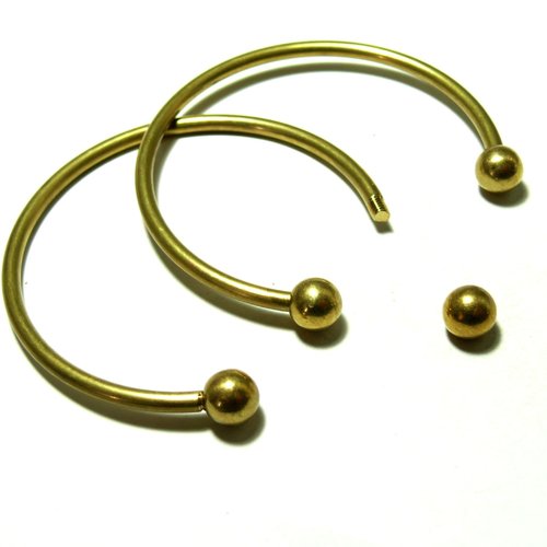 H21965 lot de 2 supports bracelets jonc avec perles à vis metal couleur bronze doré qualité laiton 