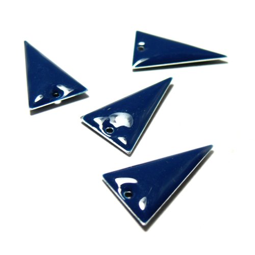 4 sequins médaillons style émaillés biface triangle bleu nuit 13mm par 23mm ref 11