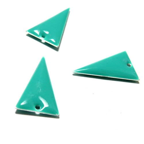 4 sequins médaillons style émaillés biface triangle vert turquoise 13mm par 23mm ref 11