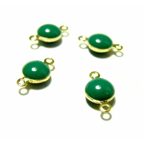 150717113850 pax 10 pendentifs connecteur cercle resine style emaille vert couleur no2 sur metal doré qualité laiton