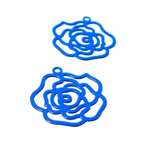 Ae112817 lot 4 estampes pendentif filigrane fleur pivoine couleur bleu roi de 20 par 21mm