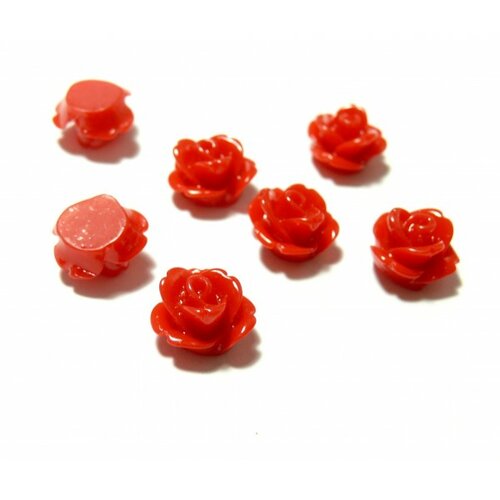 H780y pax 40 cabochons résine fleurs 10mm couleur rouge