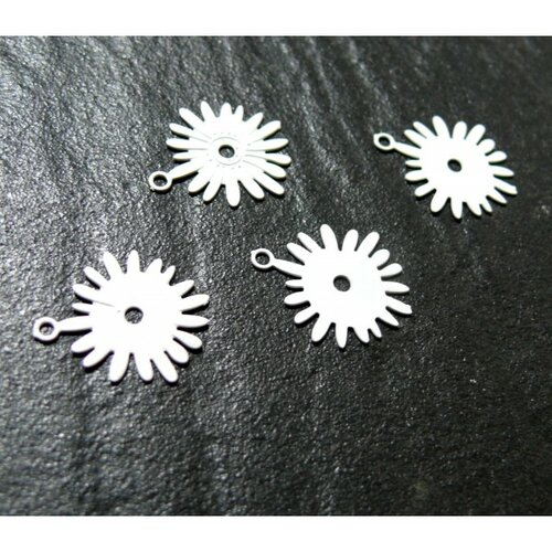 Ae119297 lot 6 estampes pendentif filigrane fleur soleil couleur blanc de 13 par 15mm