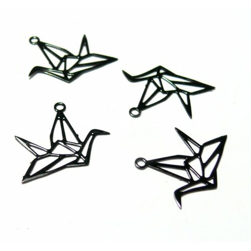 Ae116420 lot 4 estampes pendentif filigrane grue origami couleur noire de 15 par 20mm
