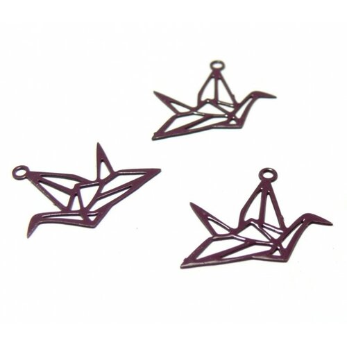 Ae116420 lot 4 estampes pendentif filigrane grue origami couleur pourpre aubergine de 15 par 20mm
