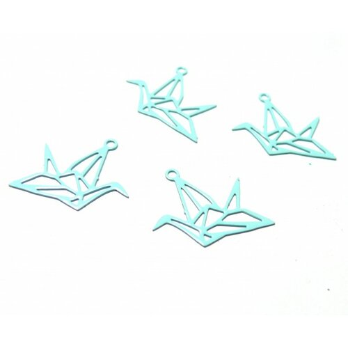 Ae116420 lot 4 estampes pendentif filigrane grue origami couleur bleu ciel de 15 par 20mm