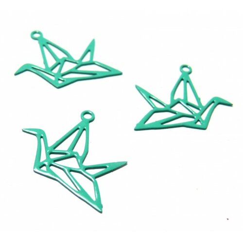Ae116420 lot 4 estampes pendentif filigrane grue origami couleur bleu vert turquoise de 15 par 20mm