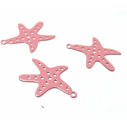 Ae116774 lot 4 estampes pendentif etoile de mer ajourée couleur rose de 12 par 21mm