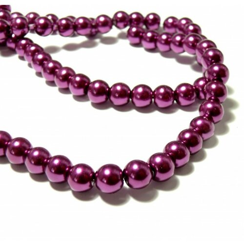 H6db35 1 fil d'environ 140 perles de verre nacré violet magenta 6mm