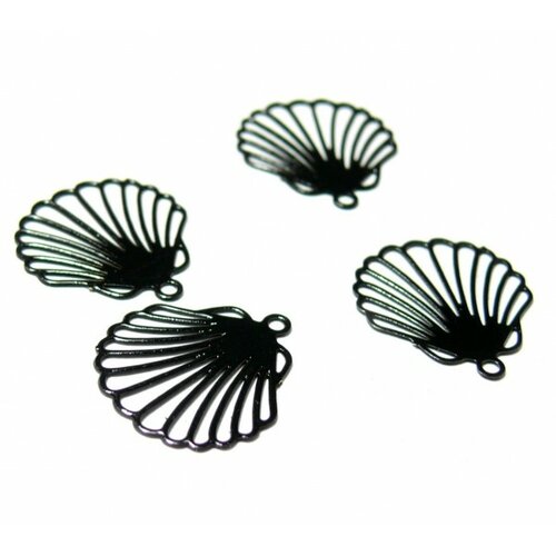 Ae116777 lot de 6 estampes pendentif filigrane coquille saint jacques noire 12 par 15mm