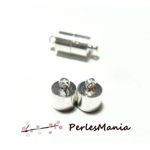 P027 pax 5 set de fermoirs magnetiques aimantes cylindre 16mm métal couleur argent vif