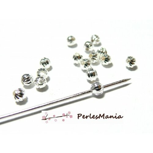 2d8569 pax 200 perles intercalaires 4 mm striées métal couleur argent vif
